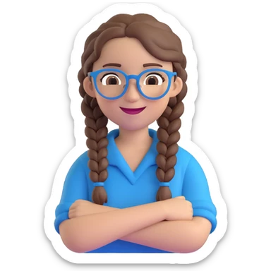 Remove the background, keep only the 3D Disney style character with brown hair in a braid, blue glasses, and a happy expression. Preserve transparent background. sticker