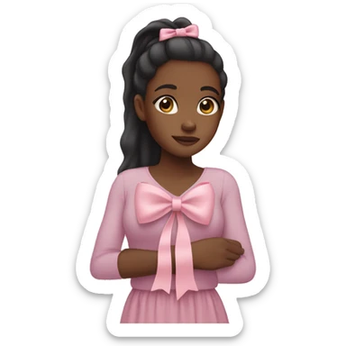 Black girl with long ponytail being held by a pastel pink bow sticker