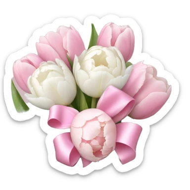 tulip bouquet with light pink bow and white peonies  sticker