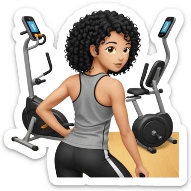 Treino de academia mulher morena de cabelos cacheados caindo nas costas sticker