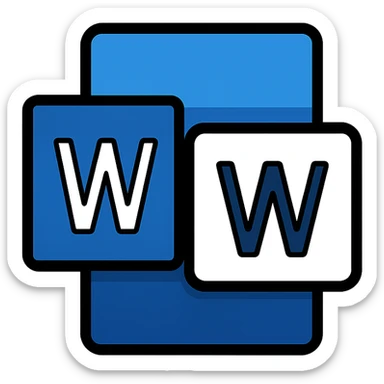 Microsoft Word logo as a flat icon, blue and white color scheme, minimalistic style sticker