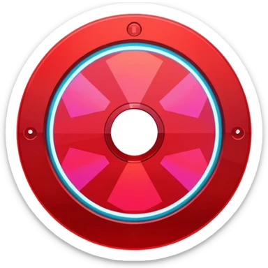 A minimalist CD disc with geometric pattern, neon glowing effect, red color sticker