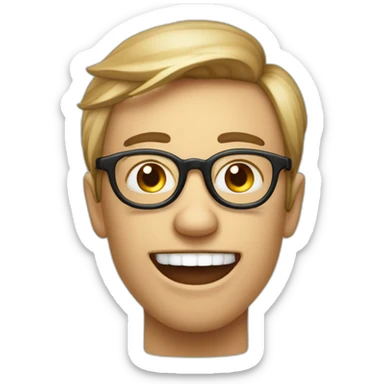 a bespectacled emoji points the index finger skywards and has two prominent upper incisors, while the lower incisors are hidden by the lower lip. sticker