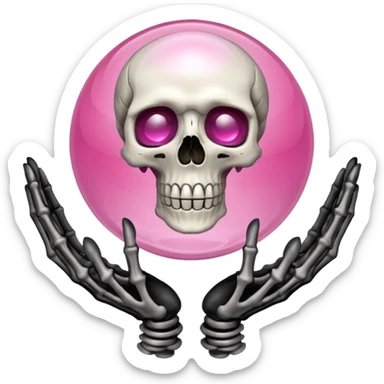 Pink crystal ball held up by skeleton hands sticker