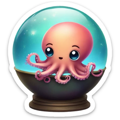 Kawaii colorful baby octopus in a moonlit globe sticker