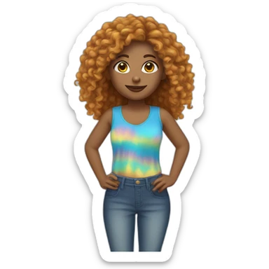 long curly hair woman wearing tiedye sticker