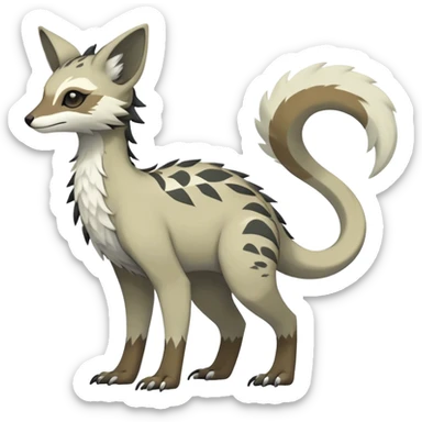 Rare realistic exotic epic pretty dull-colored gloomy greyish neutral-colored beautiful handsome gorgeous aesthetic Vernid-Trico-species-Fakemon-creature by LiLaiRa, 4 legs, 1 tail, random markings, (full body) sticker