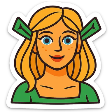 pretty girl with blonde hair, blue eyes, green ogre ears in vibrant toon style sticker