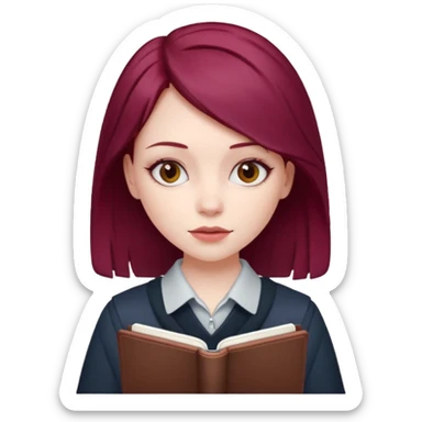 girl with a burgundy hair and a notebook sticker