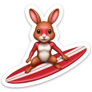 Surfing rabbit Happy Red Glitter  sticker