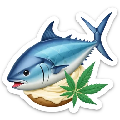 bluefin tuna in a gelato with cannabis leaf sticker