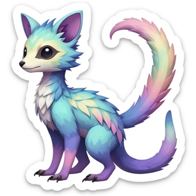 Rare realistic exotic pastel cute epic pretty beautiful handsome gorgeous aesthetic colorful vibrant Vernid-Trico-species-Fakemon-creature by LiLaiRa, 4 legs, 1 tail, random markings, (full body) sticker