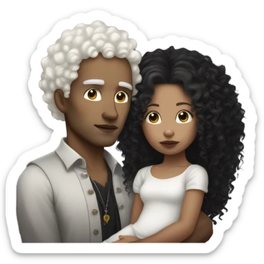 Gothic mixed wife white skin white curly haired husband and a light skinned baby boy sticker