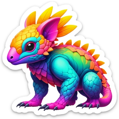 Tropical futuristic lush warm-colored modern colorful neon-colored Fakémon-Trico-creature sticker