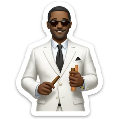 sophisticated man in white suit holding cigars sticker