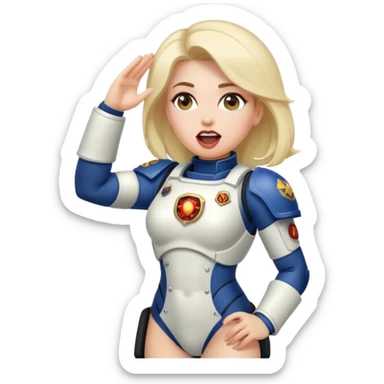woman space marine in bodysuit salutes tongue out sticker