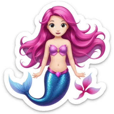 White brunette mermaid with pink tail sticker