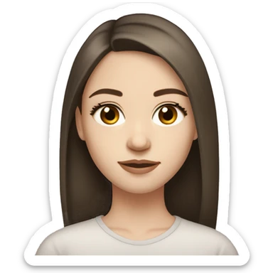 dark brunette girl with semi pale skin and pretty eyelashes and medium thin brows, light brown eyes. pretty silky long hair with long fringe sticker