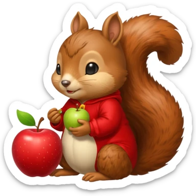 squirrel in acorn pajama suit snoring with holding apple sticker