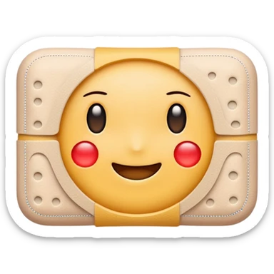 single adhesive bandage in light beige tone, rectangular with rounded edges and a small padded center, slightly textured surface with subtle perforation dots on each end, positioned flat, no face, no skin or wound, apple emoji style, soft lighting, subtle shadows, emoji scale sticker