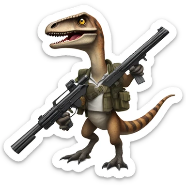 Velociraptor with gun sticker