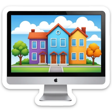 A pc monitor with houses that is for sold or rent in a site sticker