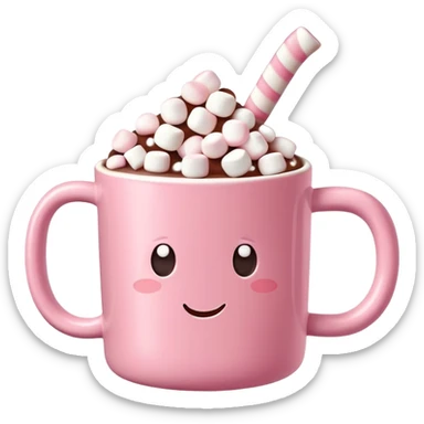 hot chocolate in a pink mug with mini marshmallows floating on top sticker