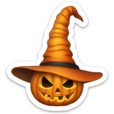 scary halloween pumpkin in witch hat sticker