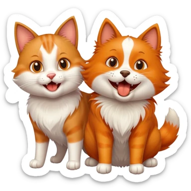 Excited happy cat being greeted by a friendly dog sticker