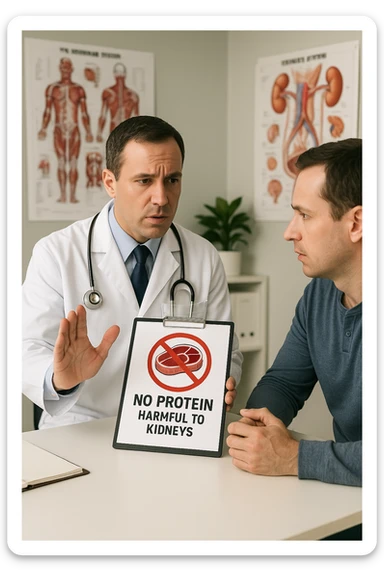 dottore che dice al paziente di non prendere proteine perchè fanno male ai reni sticker