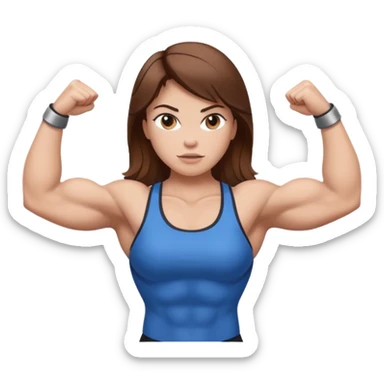 Strong muscle girl brown hair flexing white sticker