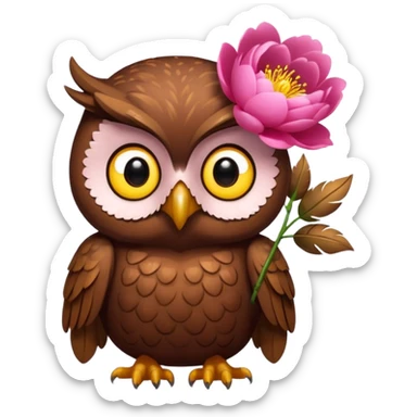 Cute Sparkle Brown Owl holding a peony sticker