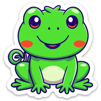 Exaggerated cartoony green frog with big bulging cross-eyes and long tongue sticking out, comic-style with silly expression sticker