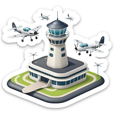 tiny mosquito airport with control tower and mosquito planes sticker