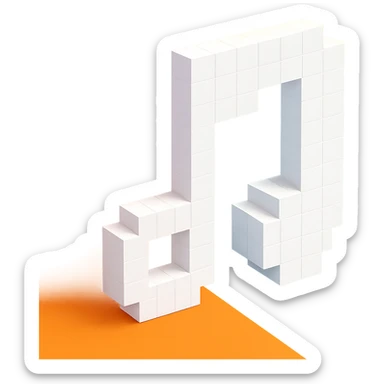 music note, voxel style, white color, 3D cubic form sticker