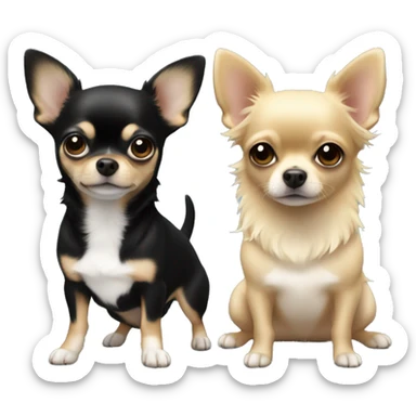 Two chihuahuas, one black, the other white, on the handles of a girl with curly blond hair sticker