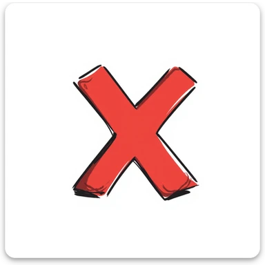 red X mark icon, rough marker lines, hand drawn style sticker