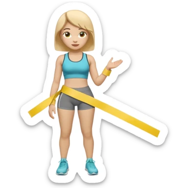 A 3D cartoon person measuring their waist with a yellow tape, casual fitness outfit, Memoji-style realism. close up. sticker