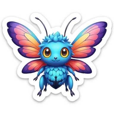 Elemental animesque cute chibi bug-flying-type magical colorful exotic animesque Pokémon-Fakémon-animal-creature with big adorable anime eyes sticker