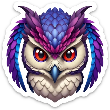 Owl dragon hybrid front facing dark purple and blue and red sticker
