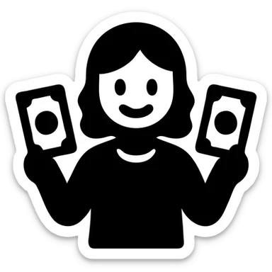 girl with rummy hair in beige sweater happy with money in hands sticker