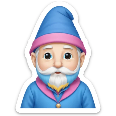 A gnome wearing pink and blue clothes. His hat covers his eyes and he has a very long beard  sticker