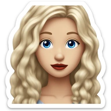 fair skinned girl with long brown hair long eyelashes and red lips blue eyes sticker