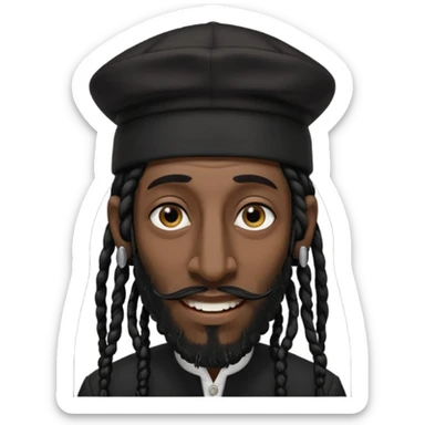 Jewish man emoji with long dread black hair on the sides and jewish judaism hat, long big nose and crooked teeth sticker