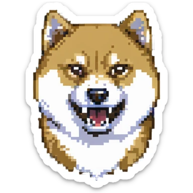 Shiba Inu in Doge style, angry expression, vibrant colors, pixelated texture sticker