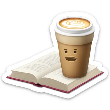 latte next to open book sticker