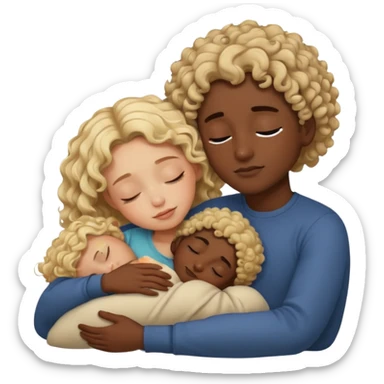 blonde girl and dark skin boy with curly hair sleeping and cuddling sticker