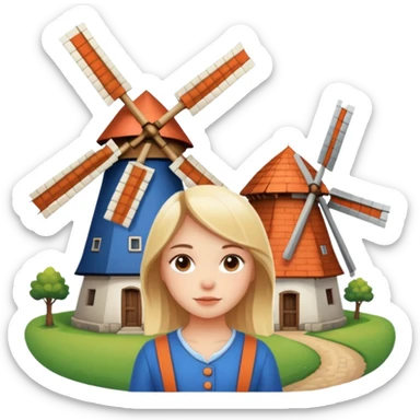 Dutch windmill with cute girl sticker