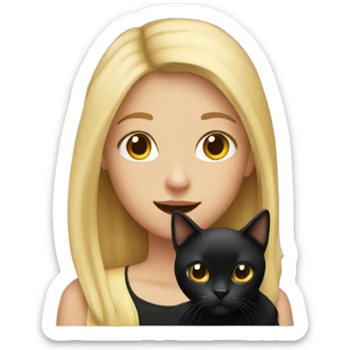 blonde girl holding a black cat sticker