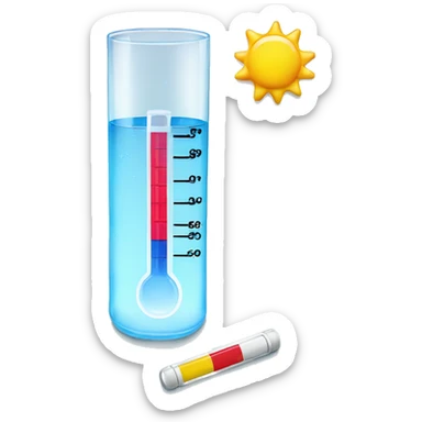 The thermometer and tablets are lying next to a glass of water sticker